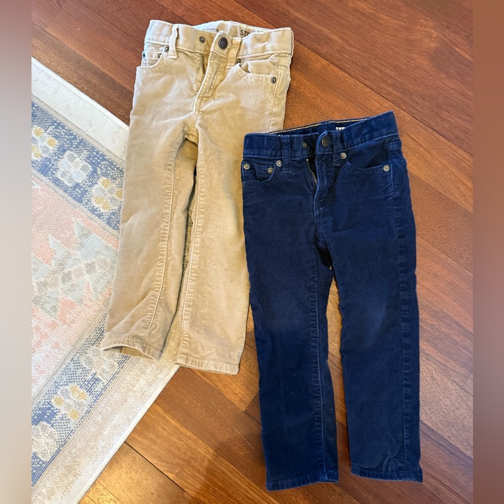 Jcrew Crewcuts Stretch Kids Corduroy Pants Bundle - Tan and Navy Sz 3T